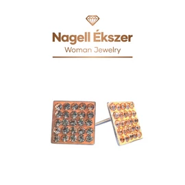 Négyzet fülbevaló 8x8 mm barack kristállyal kirakva