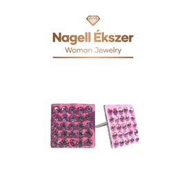 Négyzet fülbevaló 8x8 mm rózsaszín kristállyalkirakva