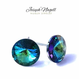 Rivoli fülbevaló 8mm tengerkék Swarovski kristállyal díszített