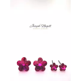 Virág fülbevaló szett pink Swarovski kristállyal