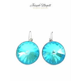 Kapcsos fülbevaló 12mm lagúnakék  Swarovski kristállyal díszített