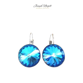 Kapcsos fülbevaló 12mm tengerkék  Swarovski kristállyal díszített