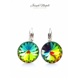 Kapcsos fülbevaló 12mm zöldszínjátszó  Swarovski kristállyal díszített