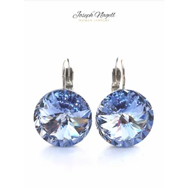 Kapcsos fülbevaló 14mm  égkék  Swarovski kristállyal díszített