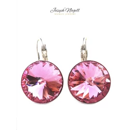 Kapcsos fülbevaló 14mm  rózsaszín  Swarovski kristállyal díszített
