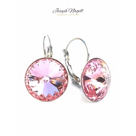 Kapcsos fülbevaló 14mm halványrózsaszín  Swarovski kristállyal díszített