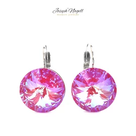 Kapcsos fülbevaló 14mm  lótuszpink  Swarovski kristállyal díszített