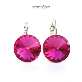 Kapcsos fülbevaló 14mm  pink  Swarovski kristállyal díszített