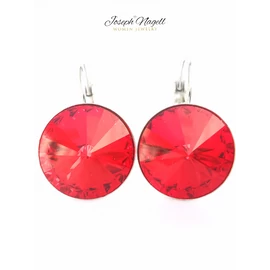 Kapcsos fülbevaló 14mm  piros  Swarovski kristállyal díszített