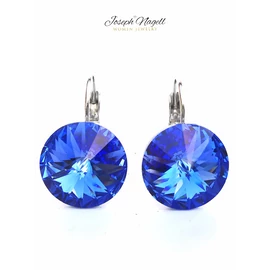 Kapcsos fülbevaló 14mm  zafírkék  Swarovski kristállyal díszített