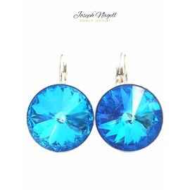 Kapcsos fülbevaló 14mm tengerkék  Swarovski kristállyal díszített
