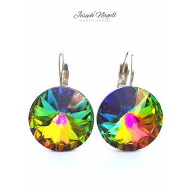 Kapcsos fülbevaló 14mm zöldszínjátszó  Swarovski kristállyal díszített