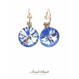 Kapcsos fülbevaló 8mm  égkék  Swarovski kristállyal díszített