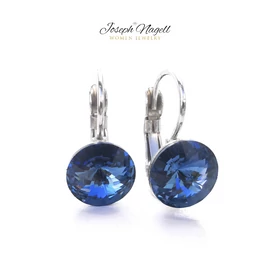 Kapcsos fülbevaló 8 mm farmerkék  Swarovski kristállyal díszített