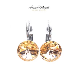 Kapcsos fülbevaló 8 mm halványbarack  Swarovski kristállyal díszített