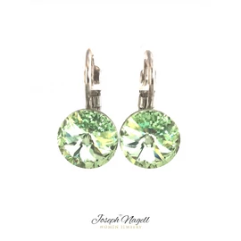 Kapcsos fülbevaló 8 mm halványzöld  Swarovski kristállyal díszített