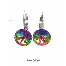 Kapcsos fülbevaló 8 mm zöldszínjátszó  Swarovski kristállyal díszített