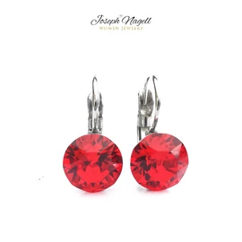 Kapcsos fülbevaló chaton 8mm piros  Swarovski kristállyal díszített