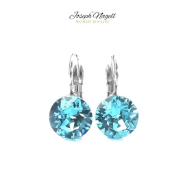 Kapcsos fülbevaló chaton 8mm  türkizkék  Swarovski kristállyal díszített