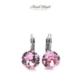 Kapcsos fülbevaló chaton 8mm  halványrózsaszín  Swarovski kristállyal díszített
