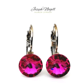 Kapcsos fülbevaló 8mm pink  Swarovski kristállyal díszített