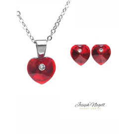 Szív pöttyel szett rubin színű Swarovski kristállyal díszített
