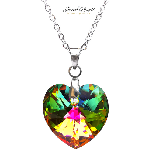 Szív nyaklánc 18mm zöld színjátszó Swarovski kristállyal