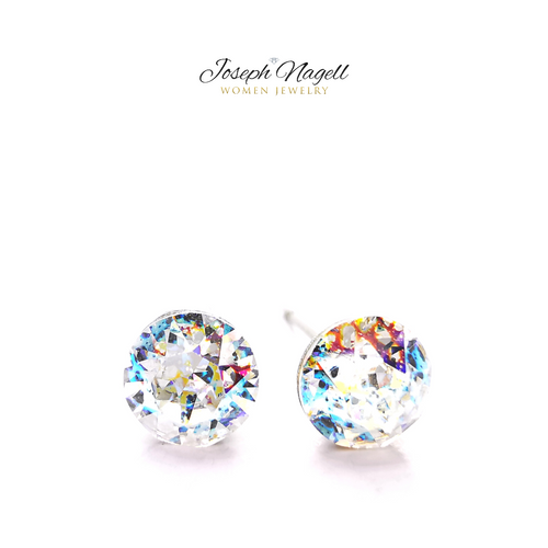 Pötty fülbevaló 6mm szivárványpatina színű Swarovski kristállyal
