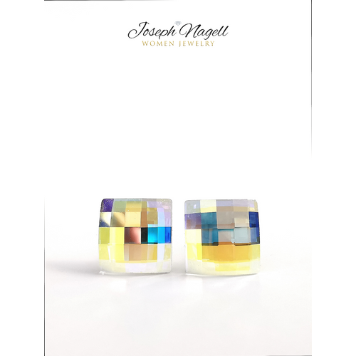 Sakktábla fülbevaló 8mm sarkifény színű Swarovski kristállyal
