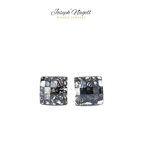 Sakktábla fülbevaló 8mm feketepatina színű Swarovski kristállyal