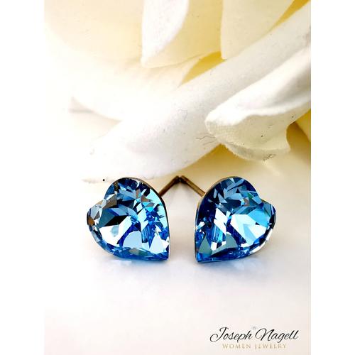 Szív fülbevaló 9mm világoskék Swarovski kristállyal