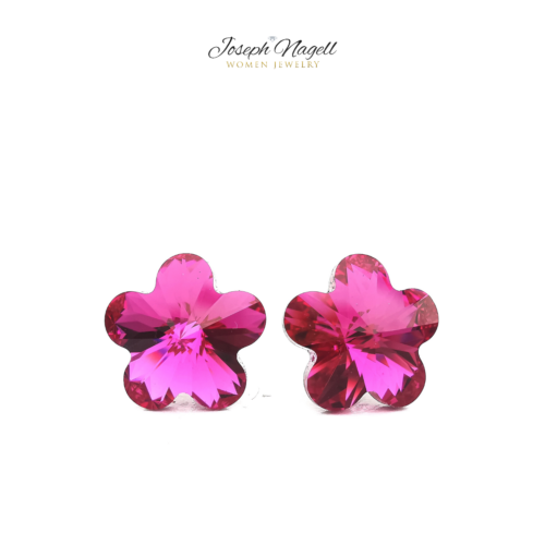 Virág fülbevaló 10mm pink Swarovski kristállyal