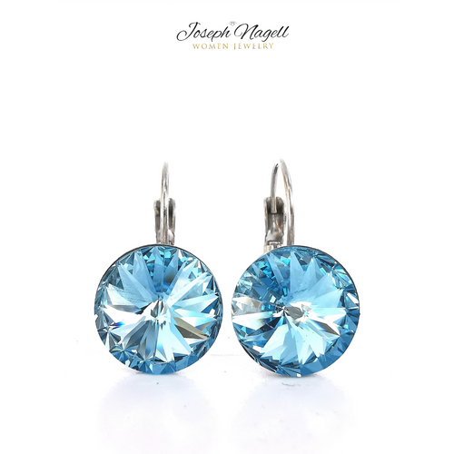 Kapcsos fülbevaló 12mm világoskék Swarovski kristállyal