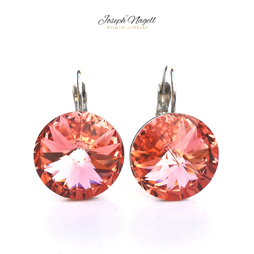 Kapcsos fülbevaló 14mm barack színű Swarovski kristállyal