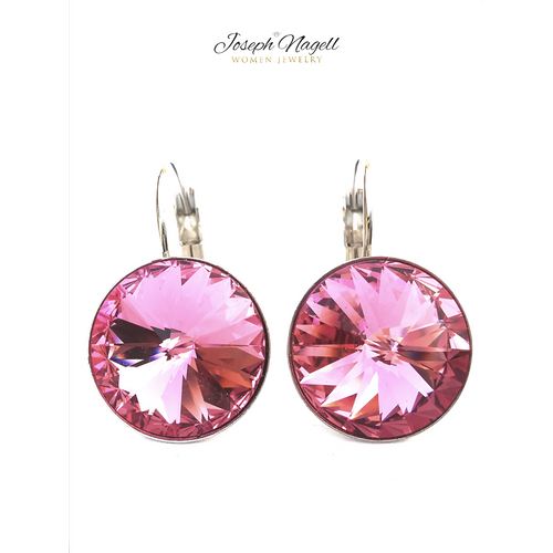 Kapcsos fülbevaló 14mm  rózsaszín Swarovski kristállyal