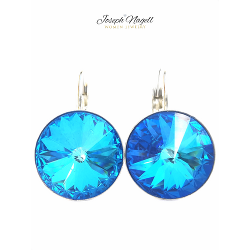 Kapcsos fülbevaló 14mm tengerkék Swarovski kristállyal