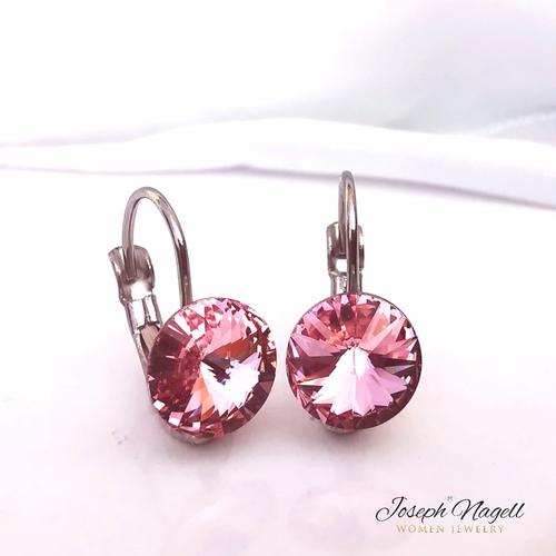 Kapcsos fülbevaló 8 mm halványrózsaszín Swarovski kristállyal