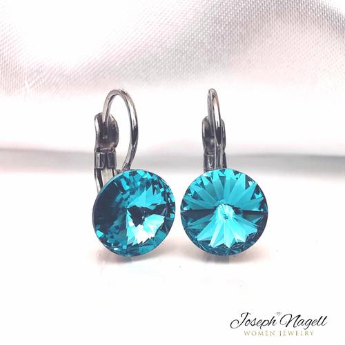 Kapcsos fülbevaló 8mm  türkizkék Swarovski kristállyal