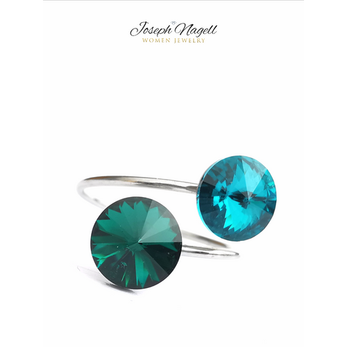 Gyűrű rivoli smaragdzöld-türkizzöld Swarovski kristállyal
