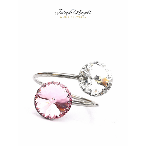 Gyűrű rivoli kristály-halványrózsaszín Swarovski kristállyal