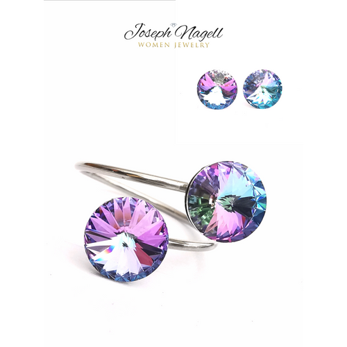 Gyűrű szett rivoli 8mm lilaszínjátszó Swarovski kristállyal
