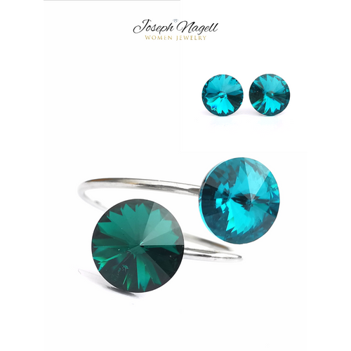 Gyűrű szett rivoli 8mm smaragdzöld-türkizzöld Swarovski kristállyal