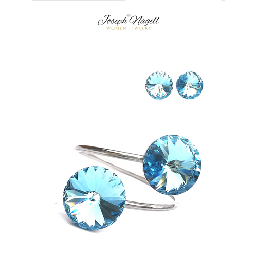 Gyűrű szett rivoli 8mm világoskék Swarovski kristállyal