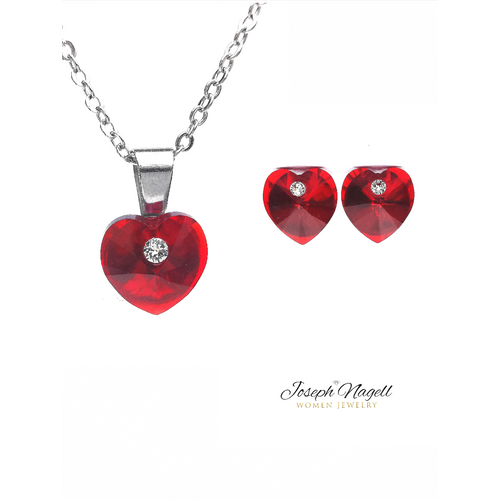 Szív pöttyel szett rubin színű Swarovski kristállyal