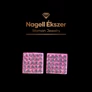 Kép 3/3 - Négyzet fülbevaló 8x8 mm rózsaszín rózsakristályokkal kirakva