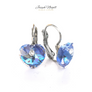 Kép 2/2 - Szív kapcsos fülbevaló égkék Swarovski kristállyal