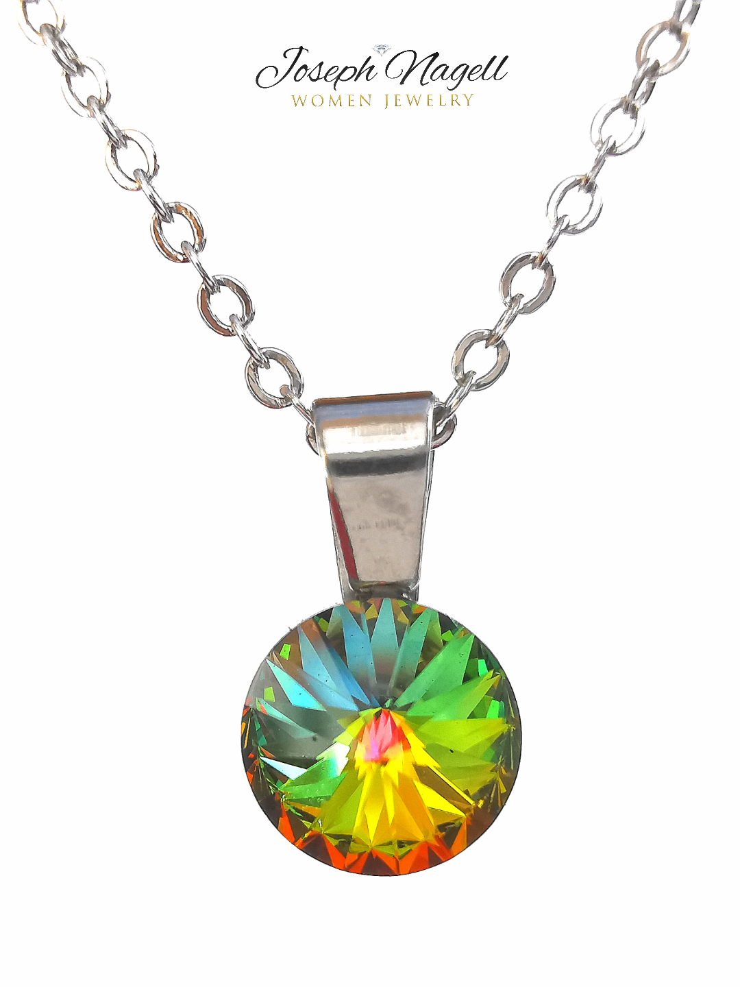 Rivoli nyaklánc 8mm zöldszínjátszó Swarovski kristállyal