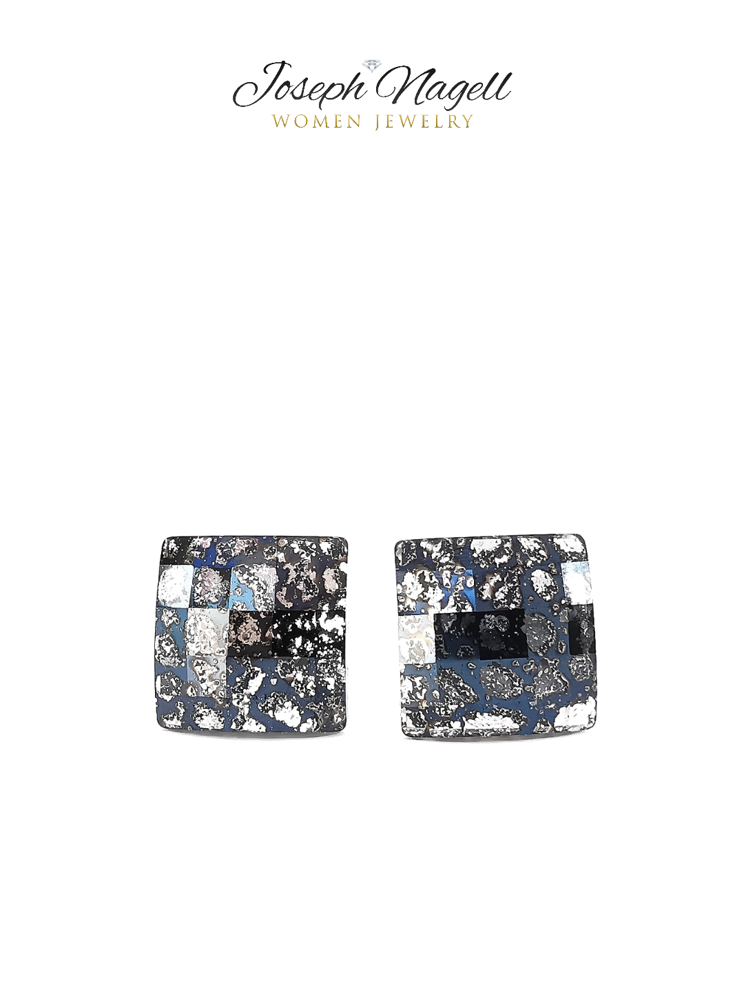 Sakktábla fülbevaló 8mm feketepatina színű Swarovski kristállyal