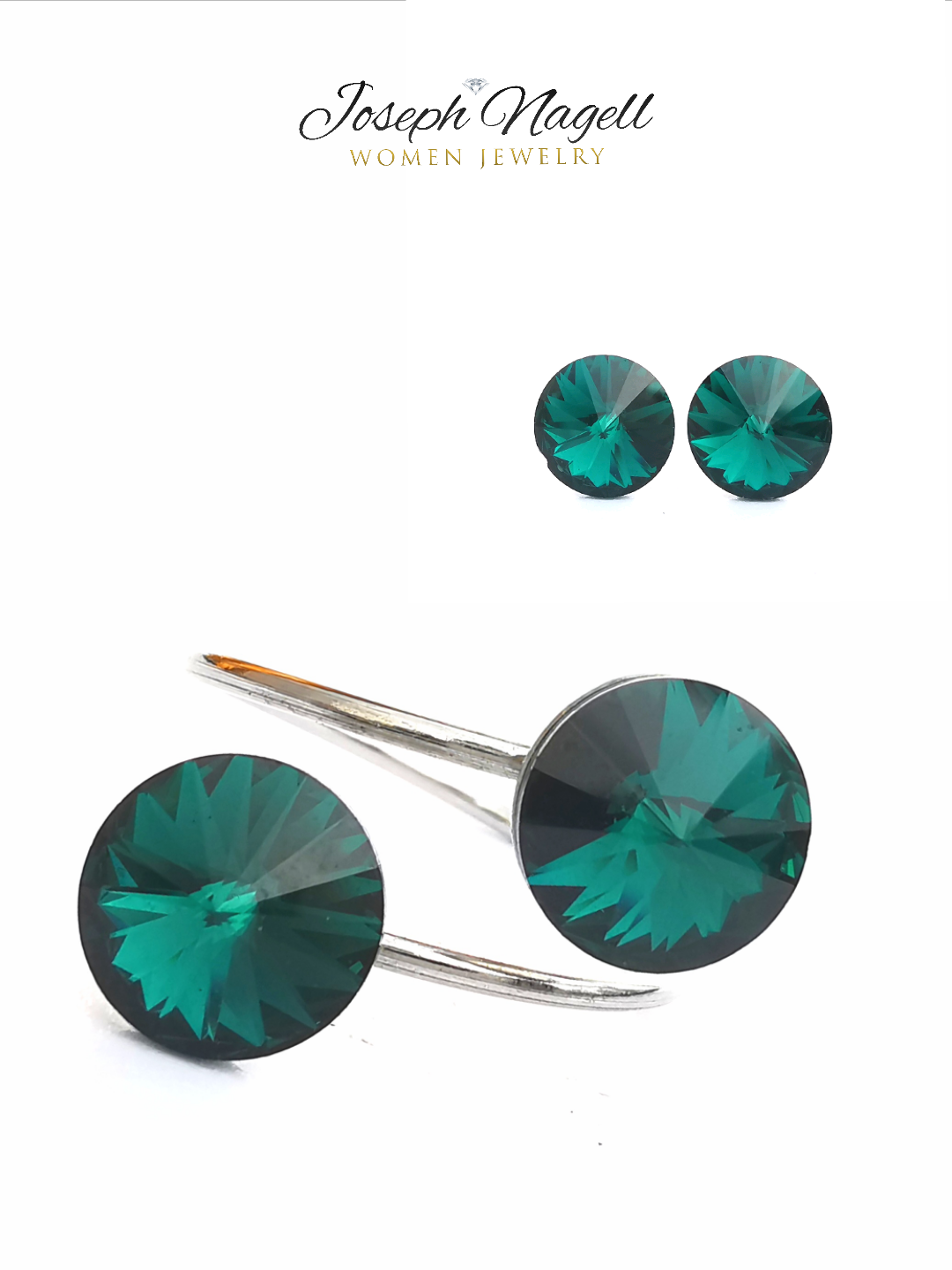 Gyűrű szett rivoli 8mm smaragdzöld Swarovski kristállyal